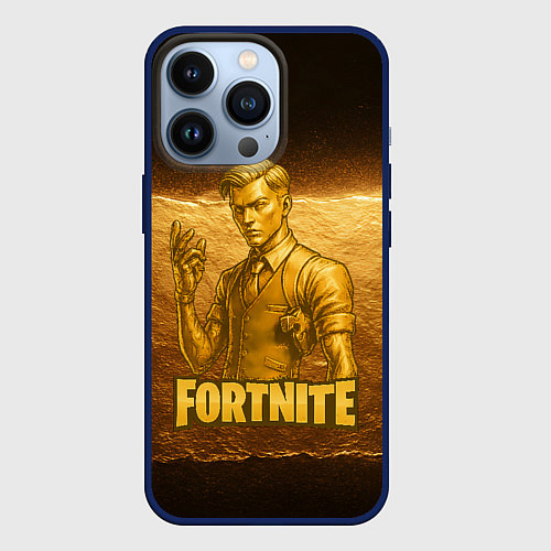 Чехол iPhone 13 Pro Fortnite золотой Мидас / 3D-Тёмно-синий – фото 1