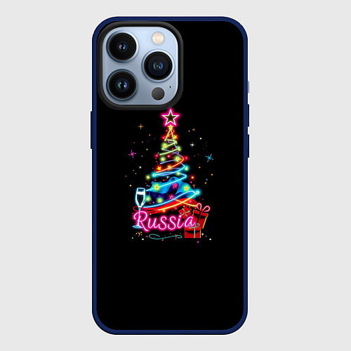 Чехол iPhone 13 Pro Christmas tree gifts / 3D-Тёмно-синий – фото 1