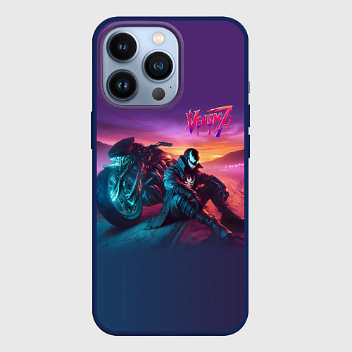 Чехол iPhone 13 Pro Venom near his motorcycle - ai art fantasy / 3D-Тёмно-синий – фото 1