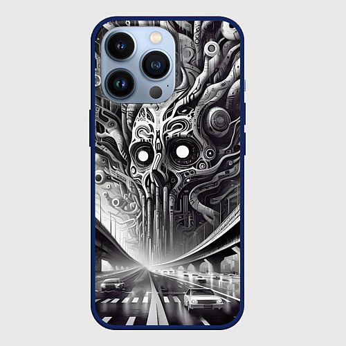 Чехол iPhone 13 Pro Art skull in metropolis - ai art fantasy / 3D-Тёмно-синий – фото 1