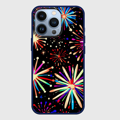 Чехол iPhone 13 Pro Абстракция с салютами / 3D-Тёмно-синий – фото 1