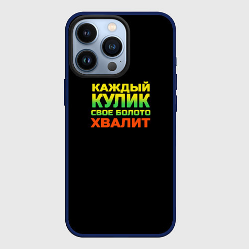 Чехол iPhone 13 Pro Каждый кулик свое болото хвалит разноцветный арт / 3D-Тёмно-синий – фото 1