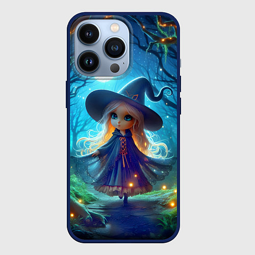 Чехол iPhone 13 Pro Ведьмочка-малютка в ночь на хэллоуин / 3D-Тёмно-синий – фото 1