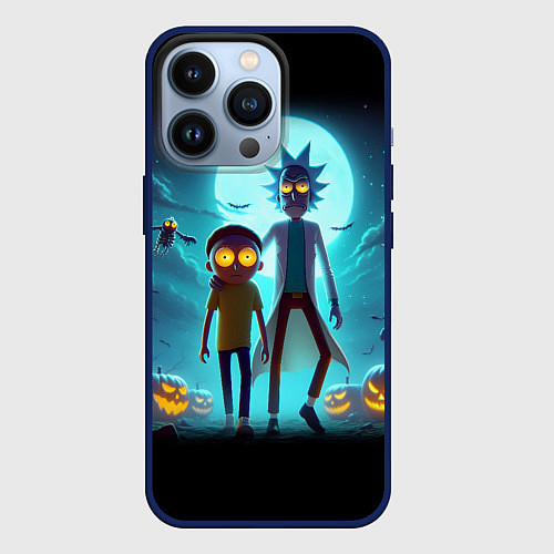 Чехол iPhone 13 Pro Рик и Морти в ночь на хэллоуин / 3D-Тёмно-синий – фото 1