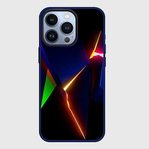 Чехол iPhone 13 Pro Neon colored geometric / 3D-Тёмно-синий – фото 1