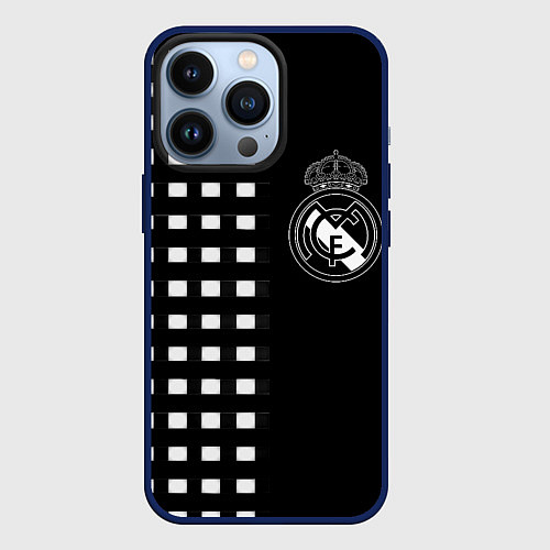 Чехол iPhone 13 Pro Real Madrid клетка / 3D-Тёмно-синий – фото 1