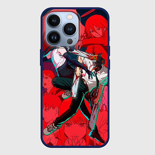 Чехол iPhone 13 Pro Битва с Резе Человек бензопила / 3D-Тёмно-синий – фото 1