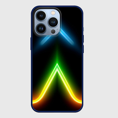 Чехол iPhone 13 Pro Neon multicolored lines / 3D-Тёмно-синий – фото 1