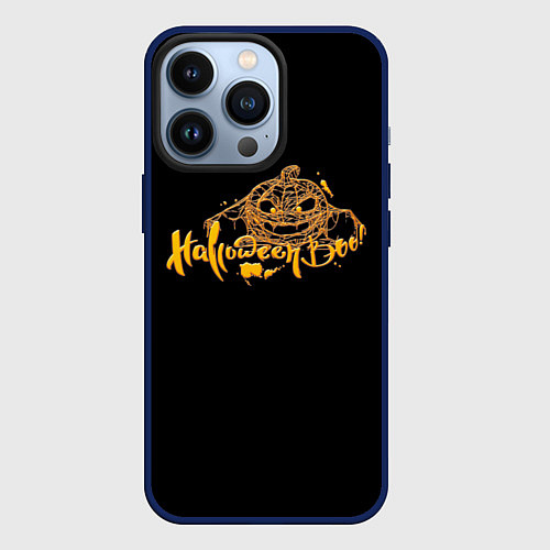 Чехол iPhone 13 Pro Хэллоуин - Тыква в паутине / 3D-Тёмно-синий – фото 1