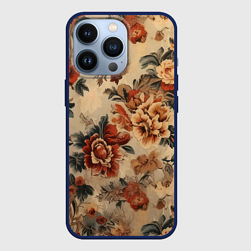 Чехол iPhone 13 Pro Ковер цветочный текстура / 3D-Тёмно-синий – фото 1