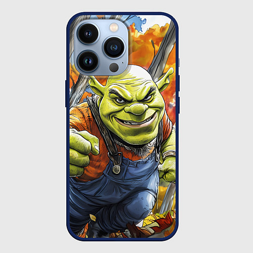 Чехол iPhone 13 Pro Шрек в осеннем лесу / 3D-Тёмно-синий – фото 1