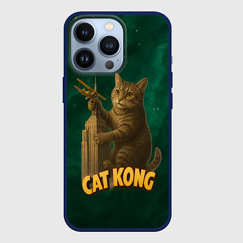 Чехол iPhone 13 Pro Cat Cong пародия на Кинг Конг / 3D-Тёмно-синий – фото 1