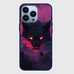 Чехол для iPhone 13 Pro Кибер-лиса смотрит за городом, цвет: 3D-тёмно-синий