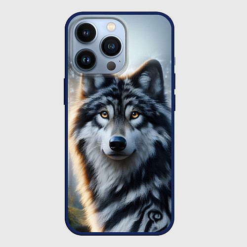 Чехол iPhone 13 Pro Морда волка - Россия / 3D-Тёмно-синий – фото 1