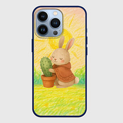 Чехол для iPhone 13 Pro Заяц обнимает кактус, цвет: 3D-тёмно-синий