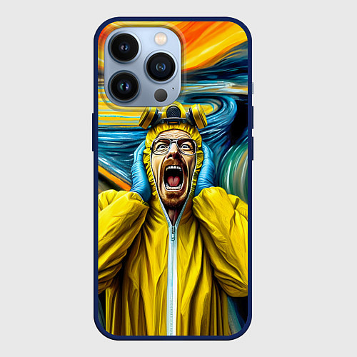 Чехол iPhone 13 Pro Хайзенберг кричит на картине Мунка - мем / 3D-Тёмно-синий – фото 1