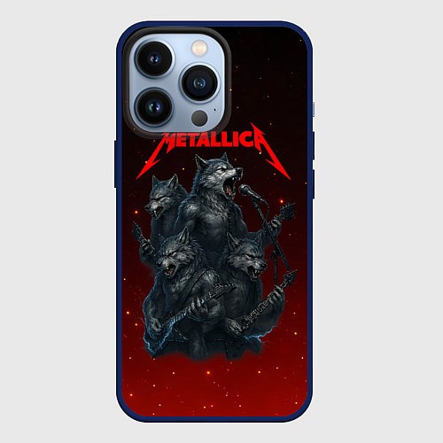 Чехол iPhone 13 Pro Metallica в виде волков / 3D-Тёмно-синий – фото 1