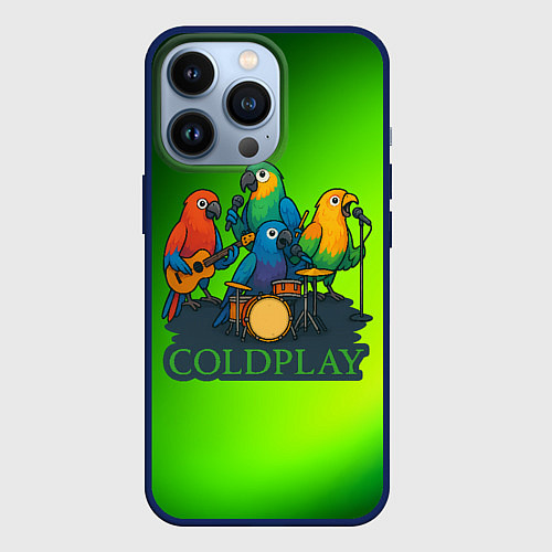 Чехол iPhone 13 Pro Coldplay группа из попугаев / 3D-Тёмно-синий – фото 1