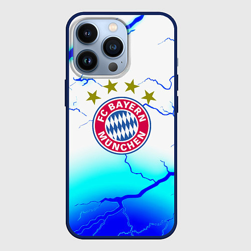 Чехол iPhone 13 Pro Бавария Мюнхен молнии / 3D-Тёмно-синий – фото 1
