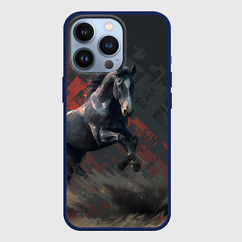 Чехол iPhone 13 Pro Лошадь в прыжке / 3D-Тёмно-синий – фото 1