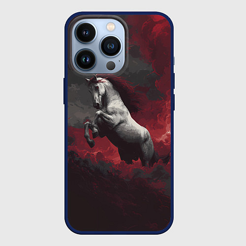 Чехол iPhone 13 Pro Белая лошадь из красного тумана / 3D-Тёмно-синий – фото 1