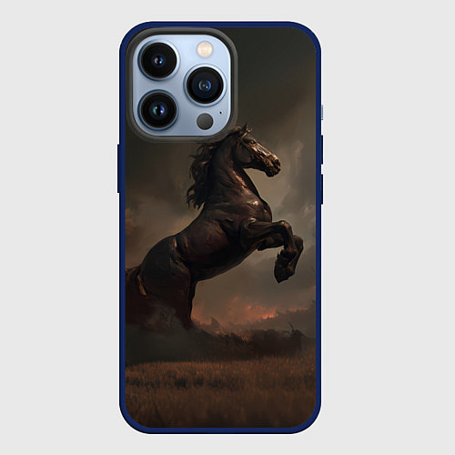 Чехол iPhone 13 Pro Лошадь встает на дыбы / 3D-Тёмно-синий – фото 1