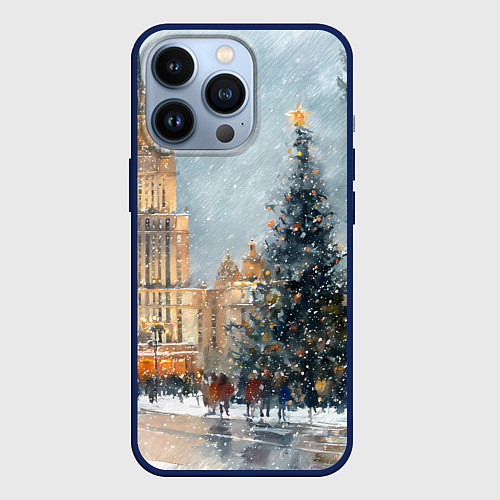 Чехол iPhone 13 Pro Новогодняя Москва / 3D-Тёмно-синий – фото 1