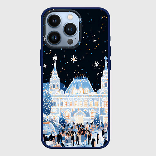 Чехол iPhone 13 Pro Салют в новогодней Москве / 3D-Тёмно-синий – фото 1