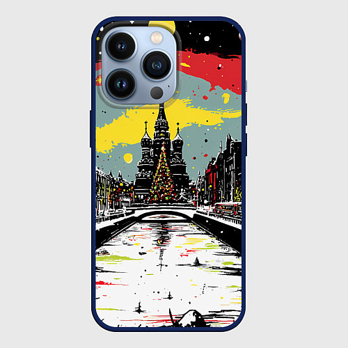 Чехол iPhone 13 Pro Праздничная новогодняя Москва / 3D-Тёмно-синий – фото 1