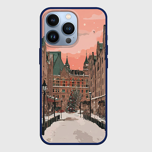 Чехол iPhone 13 Pro Новогодний Московский двор / 3D-Тёмно-синий – фото 1