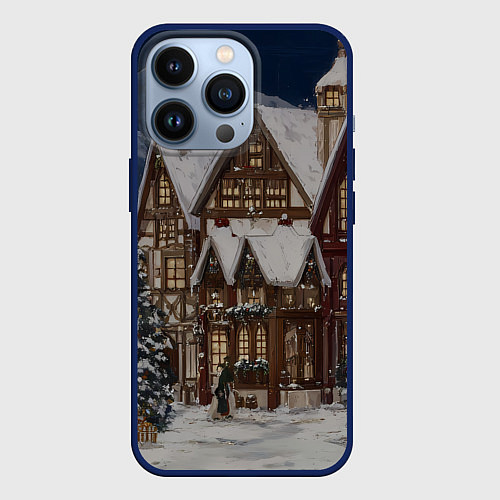 Чехол iPhone 13 Pro Новогодние дома / 3D-Тёмно-синий – фото 1