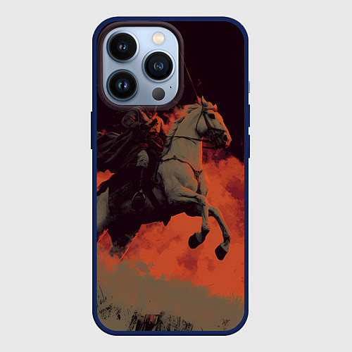 Чехол iPhone 13 Pro Всадник на лошади / 3D-Тёмно-синий – фото 1
