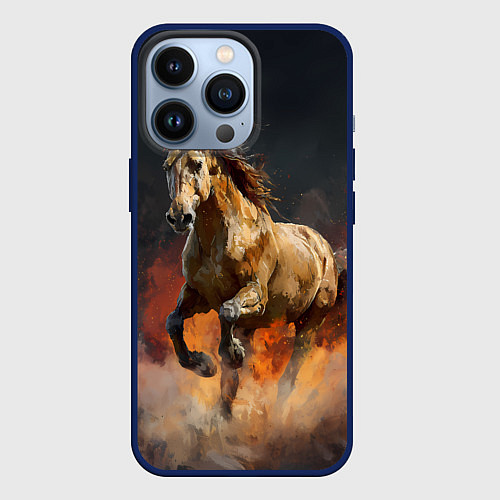Чехол iPhone 13 Pro Лошадь нарисованная красками / 3D-Тёмно-синий – фото 1