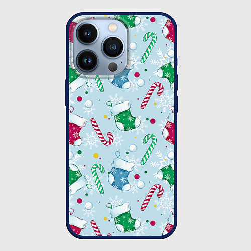 Чехол iPhone 13 Pro Новогодний паттерн / 3D-Тёмно-синий – фото 1