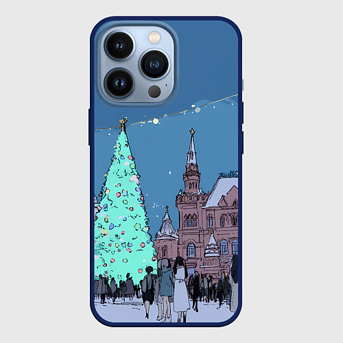 Чехол iPhone 13 Pro Новогодняя елка в центре Москвы / 3D-Тёмно-синий – фото 1
