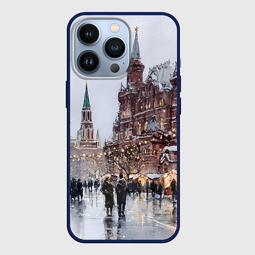 Чехол iPhone 13 Pro Московский новогодний день / 3D-Тёмно-синий – фото 1