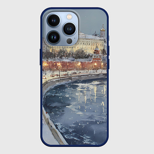 Чехол iPhone 13 Pro Новогодние праздники в Москве / 3D-Тёмно-синий – фото 1