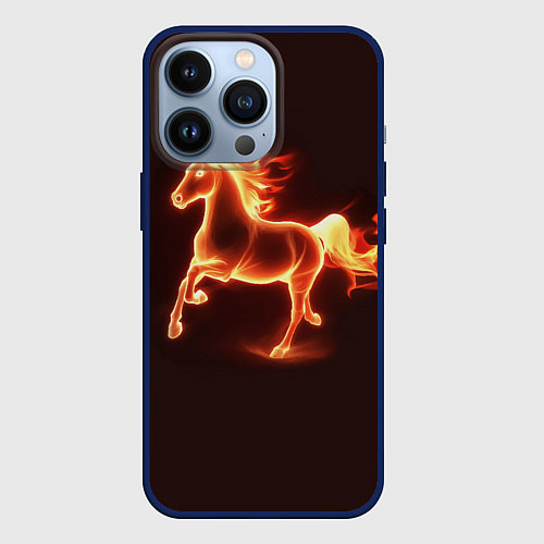 Чехол iPhone 13 Pro Огненная лошадь 2026 / 3D-Тёмно-синий – фото 1