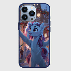 Чехол для iPhone 13 Pro Лошадка наслаждается новым годом, цвет: 3D-тёмно-синий