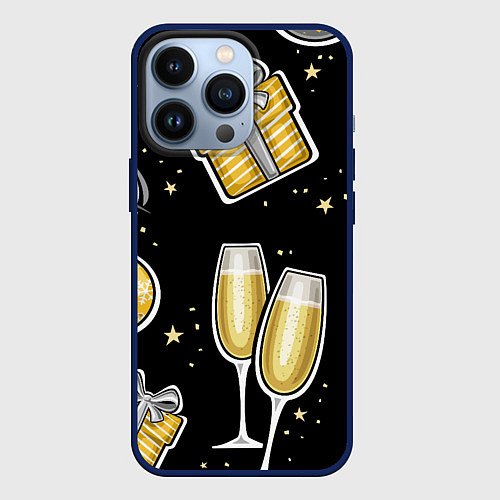 Чехол iPhone 13 Pro Новогодний вайб / 3D-Тёмно-синий – фото 1