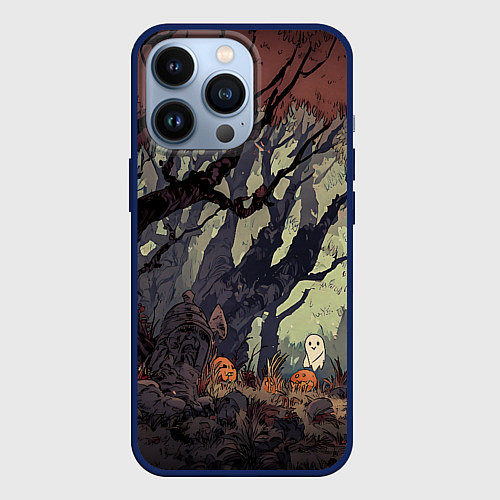 Чехол iPhone 13 Pro Призрачный лес / 3D-Тёмно-синий – фото 1