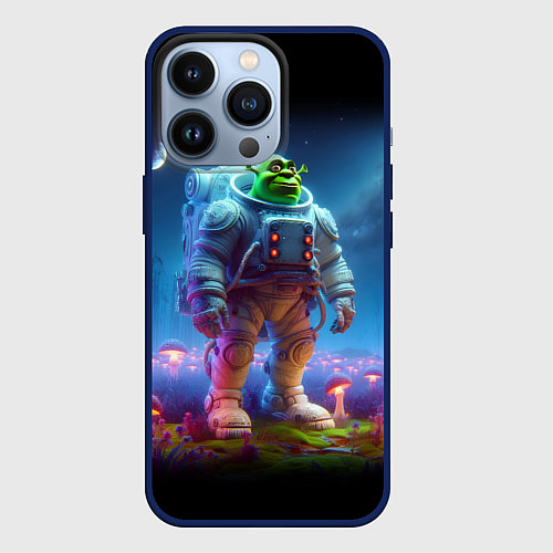 Чехол iPhone 13 Pro Шрек бравый космонавт - неоновое свечение / 3D-Тёмно-синий – фото 1