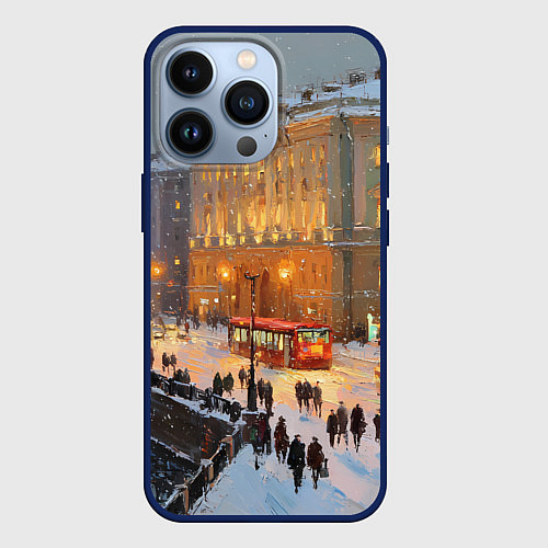Чехол iPhone 13 Pro Предновогодний Санкт-Петербург / 3D-Тёмно-синий – фото 1