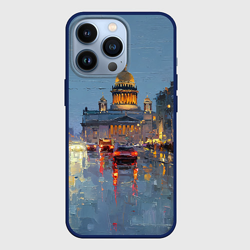 Чехол iPhone 13 Pro Зимний Питер / 3D-Тёмно-синий – фото 1