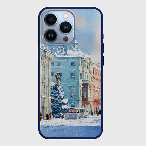 Чехол iPhone 13 Pro Зимний Питер / 3D-Тёмно-синий – фото 1
