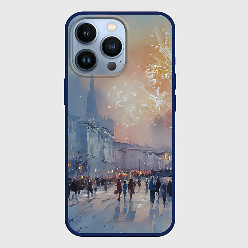 Чехол iPhone 13 Pro Новогодняя Питерская атмосфера / 3D-Тёмно-синий – фото 1