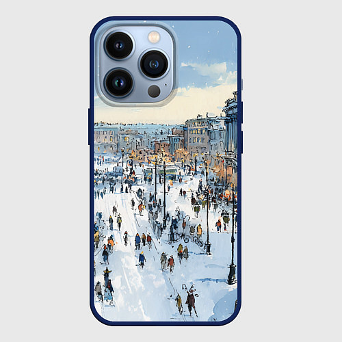 Чехол iPhone 13 Pro Новогодние гуляния в Питере / 3D-Тёмно-синий – фото 1