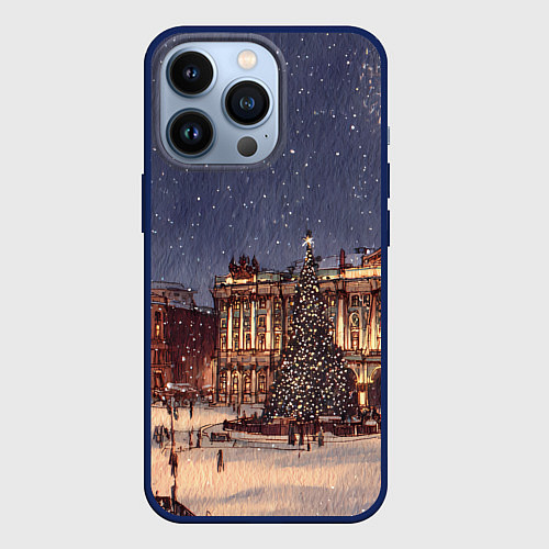 Чехол iPhone 13 Pro Новогодняя елка Санкт-Петербурга / 3D-Тёмно-синий – фото 1