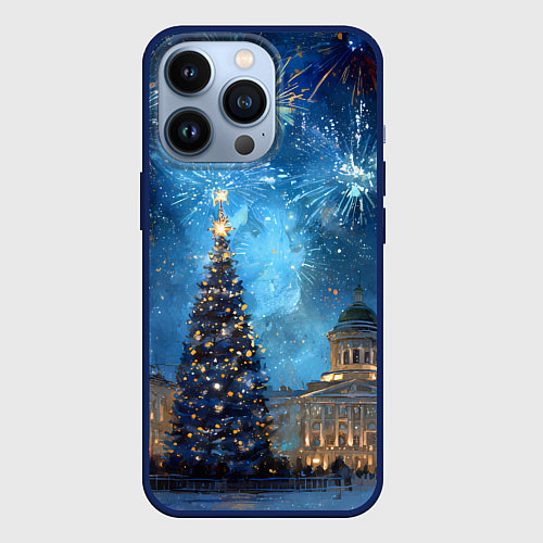 Чехол iPhone 13 Pro Новый год Санкт-Петербург / 3D-Тёмно-синий – фото 1