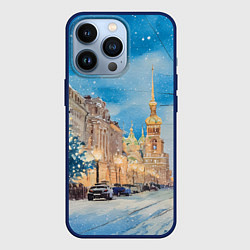 Чехол для iPhone 13 Pro Новогодний день в Санкт-Петербурге, цвет: 3D-тёмно-синий
